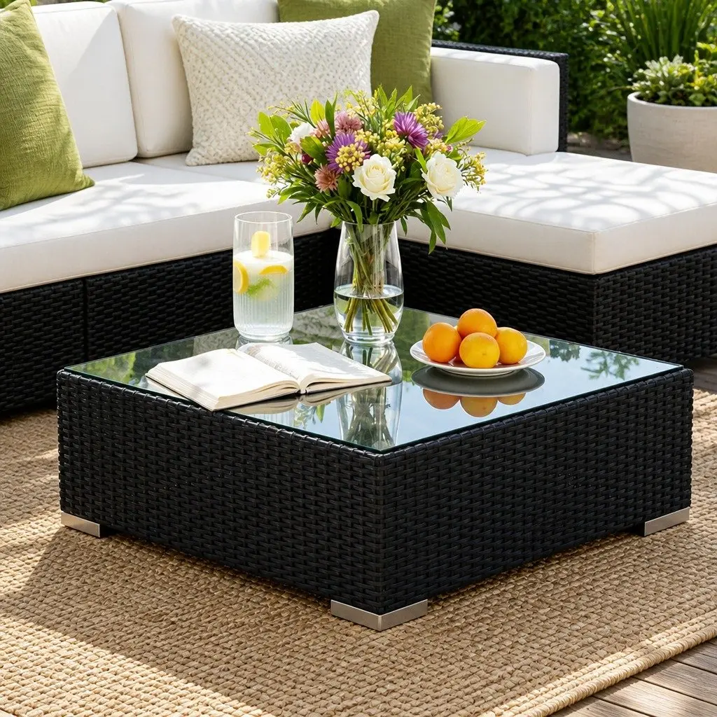 5-Piece Outdoor Wicker Sofa Set Black Couch Lounge Setting with Storage Cover