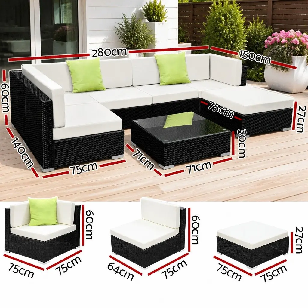 7-Piece Outdoor Sofa Set Wicker Lounge Couch 6 Seater Black Furniture Garden