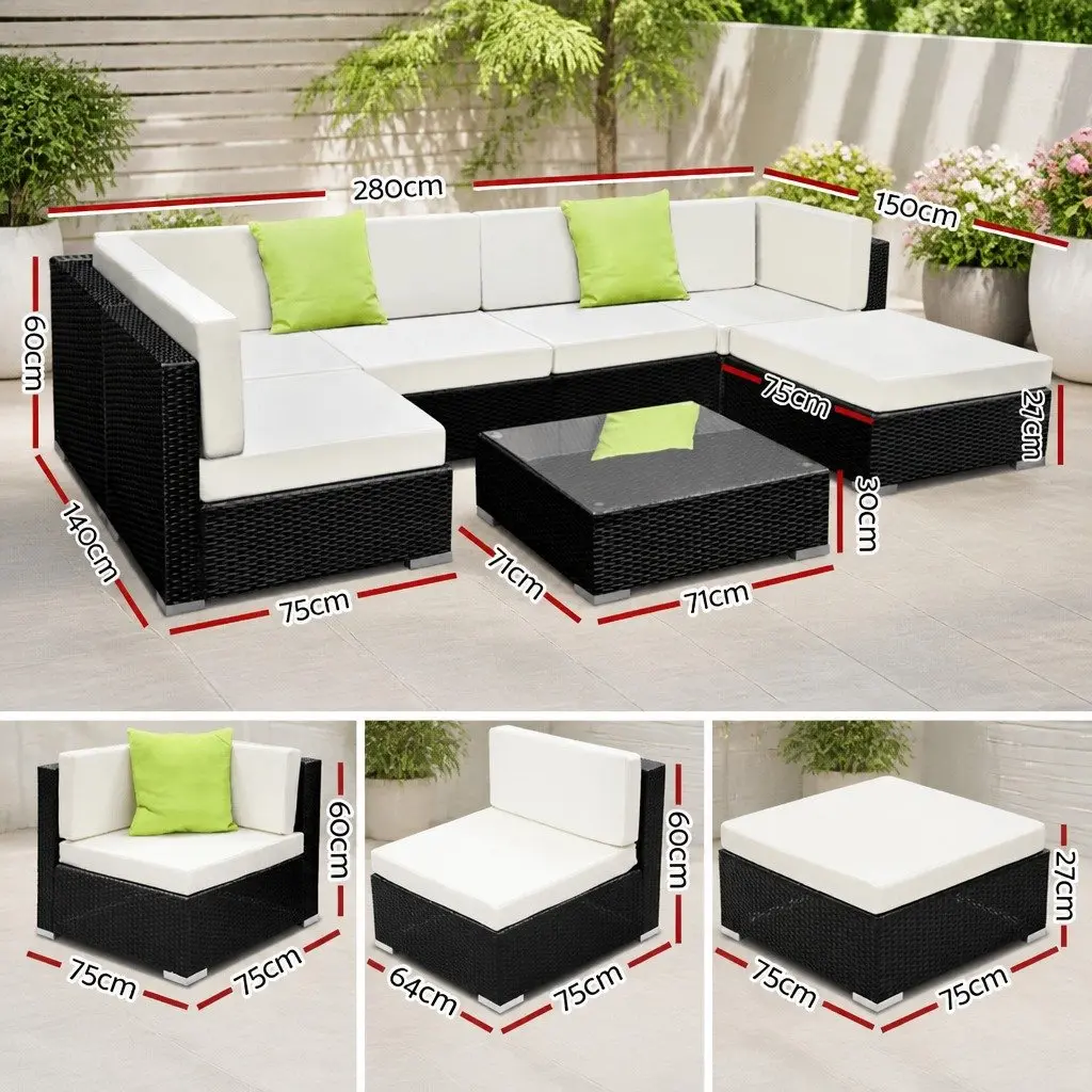 7-Piece Outdoor Sofa Set Wicker Lounge Couch 6 Seater Black Furniture Garden