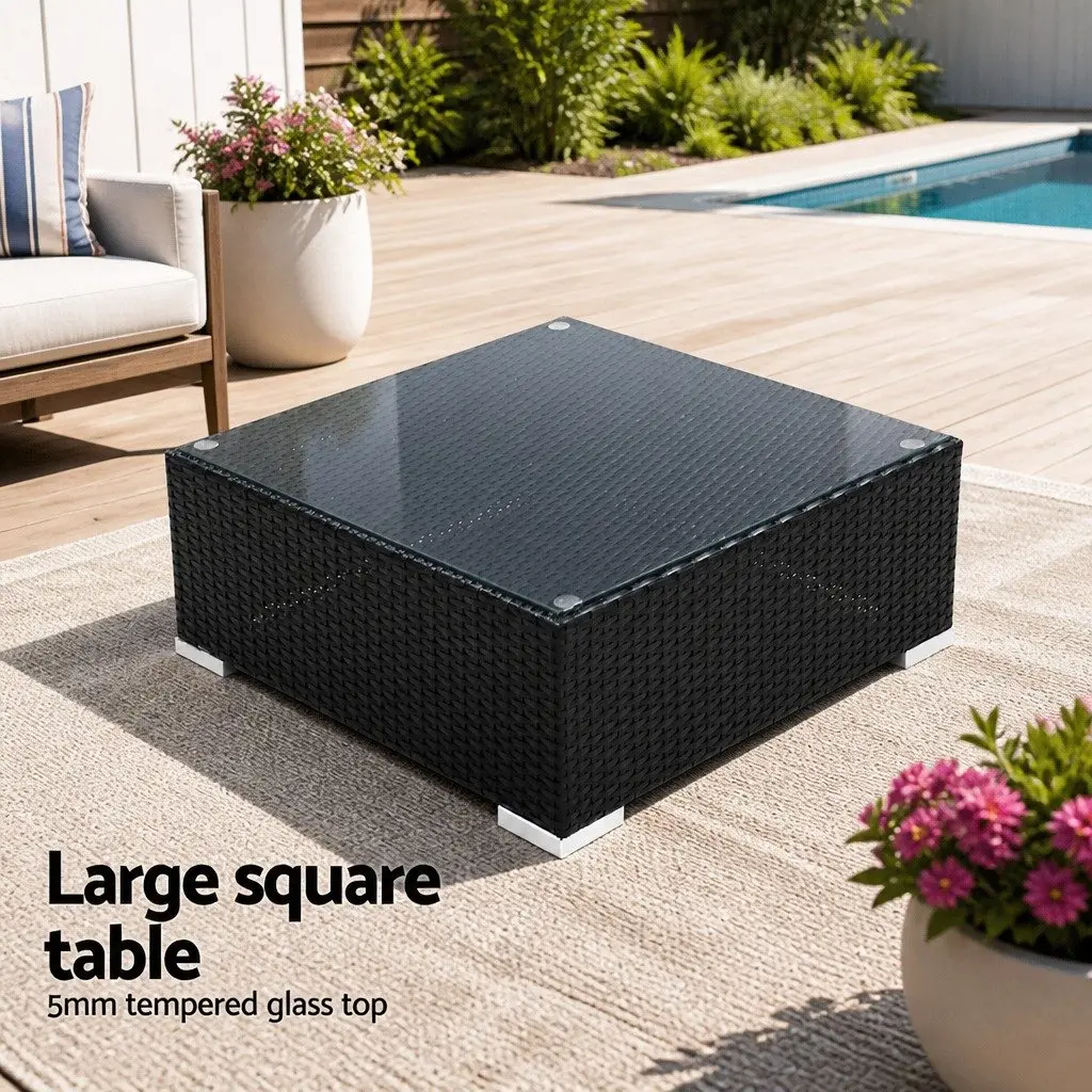 7-Piece Outdoor Sofa Set Wicker Lounge Couch 6 Seater Black Furniture Garden