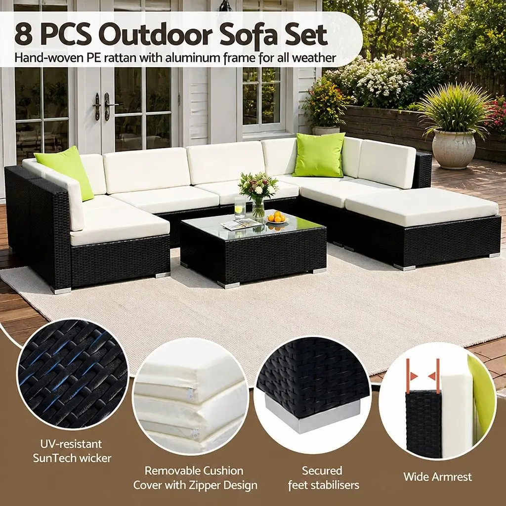 8-Piece Outdoor Sofa Set Black