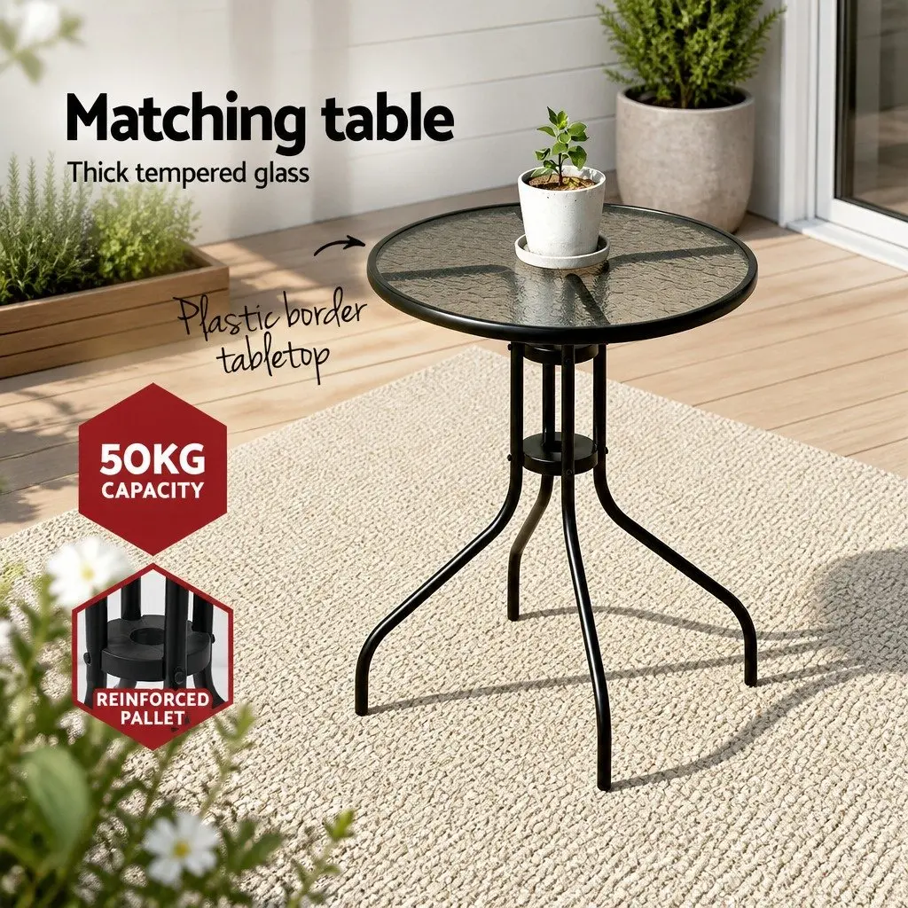 5PC Bistro Set Outdoor Stackable Chairs Table Black Tempered Glass Garden