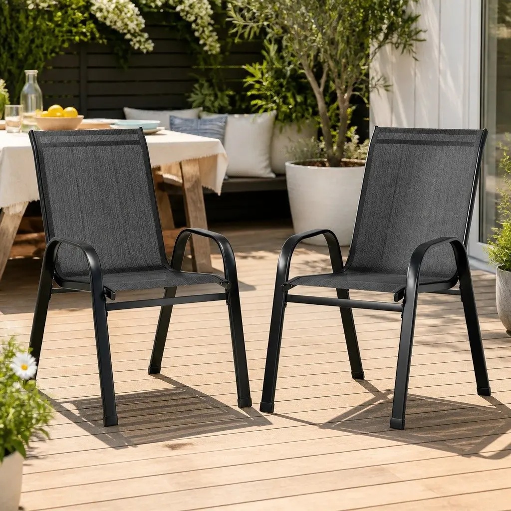 Outdoor Dining Chairs Set of 2 Patio Lounge Furniture Black Steel
