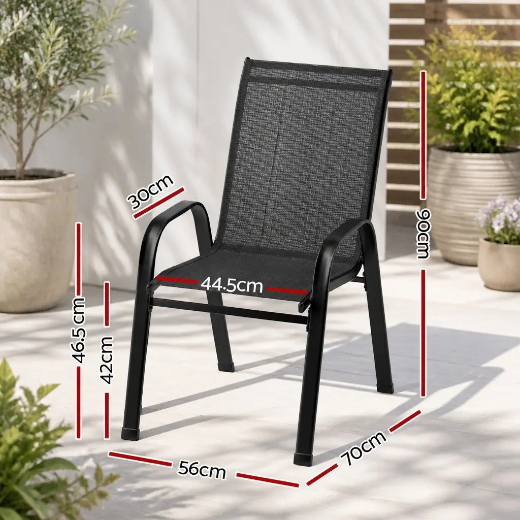Outdoor Dining Chairs Set of 2 Patio Lounge Furniture Black Steel