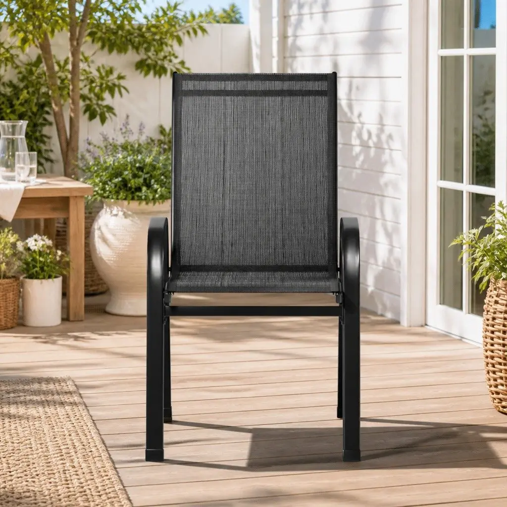 Outdoor Dining Chairs Set of 2 Patio Lounge Furniture Black Steel