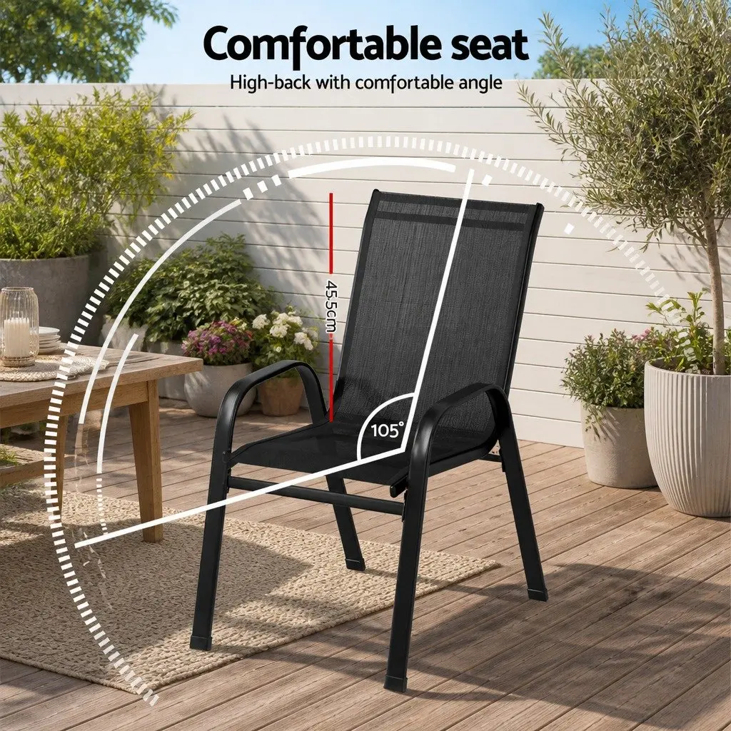 Outdoor Dining Chairs Set of 2 Patio Lounge Furniture Black Steel