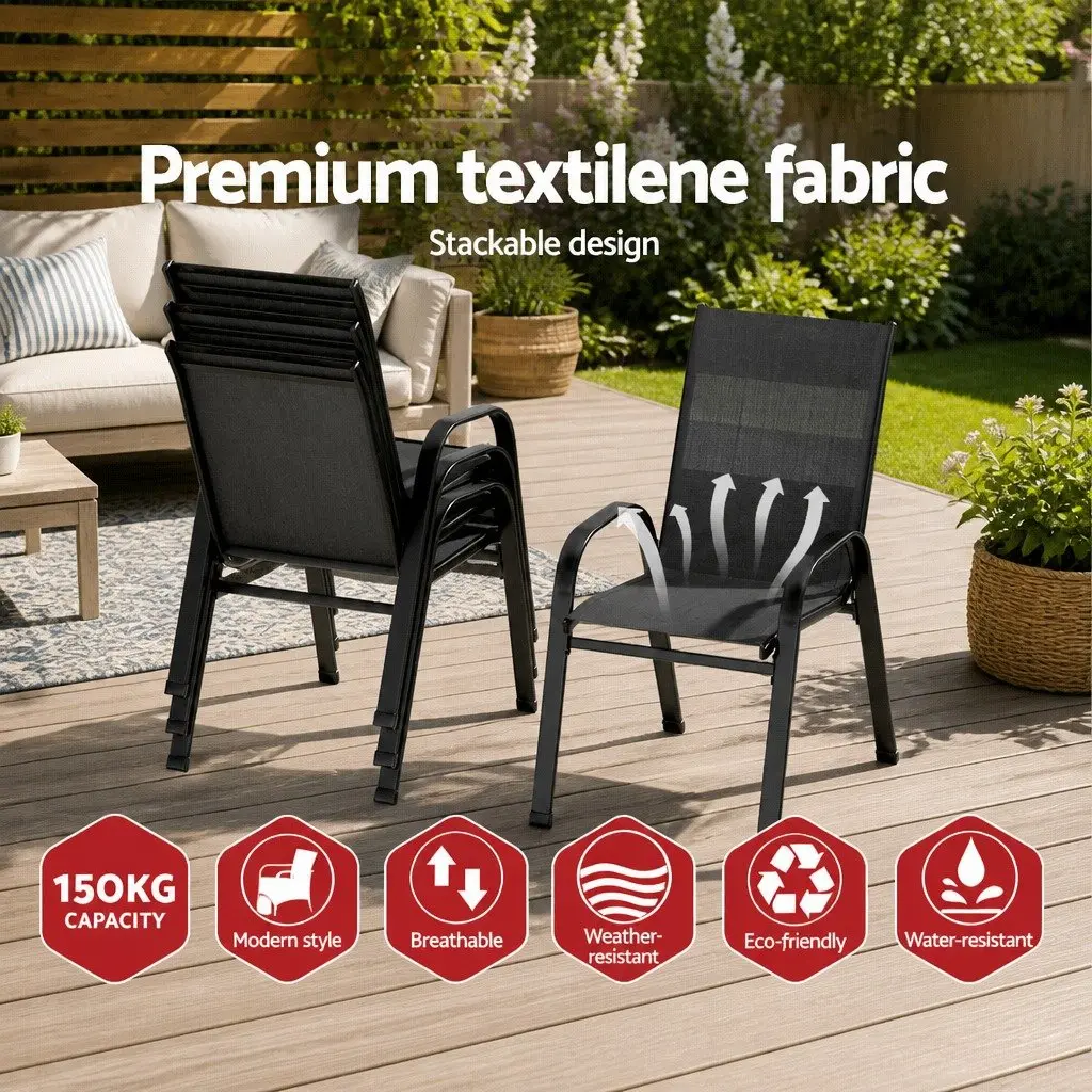 Outdoor Dining Chairs Set of 2 Patio Lounge Furniture Black Steel