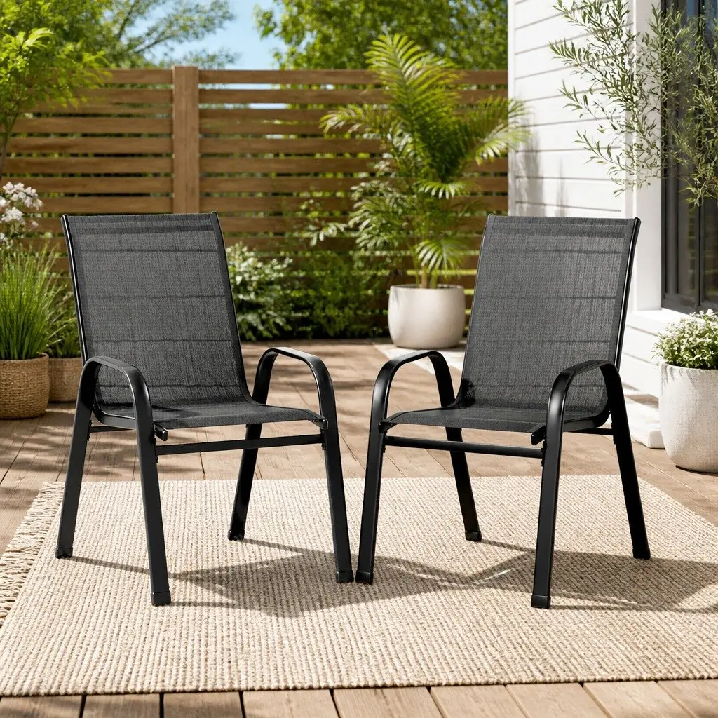 Outdoor Dining Chairs Set of 2 Patio Lounge Furniture Black Steel