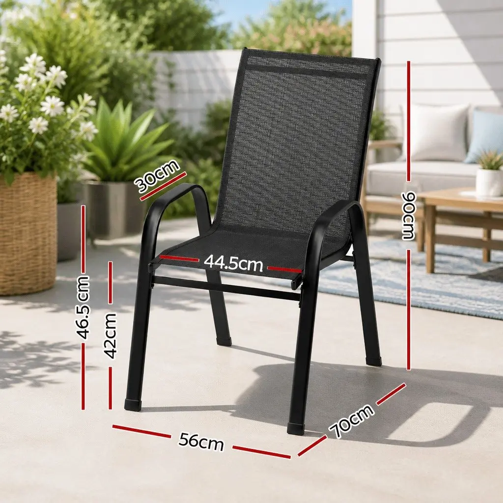 Stackable Outdoor Dining Chairs for Patio Garden 4 Piece Black Steel Frame