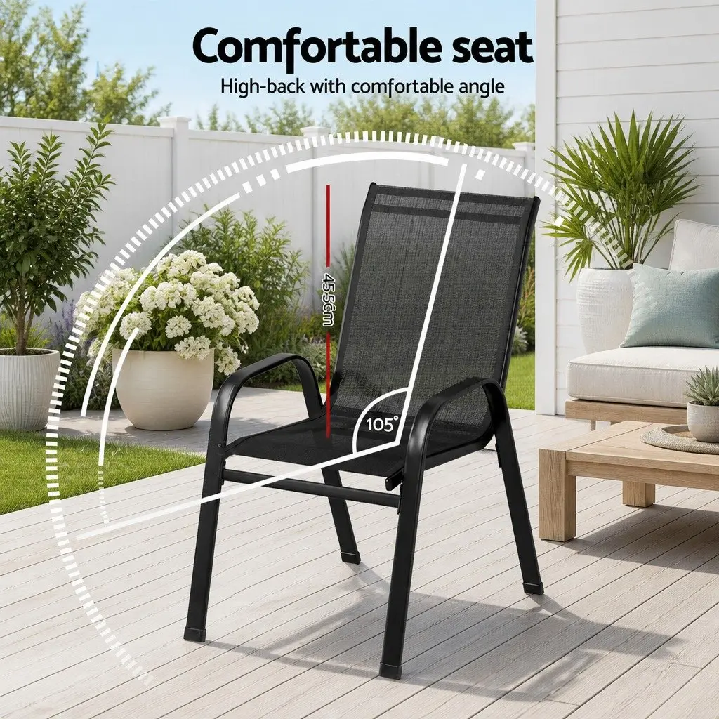 Stackable Outdoor Dining Chairs for Patio Garden 4 Piece Black Steel Frame