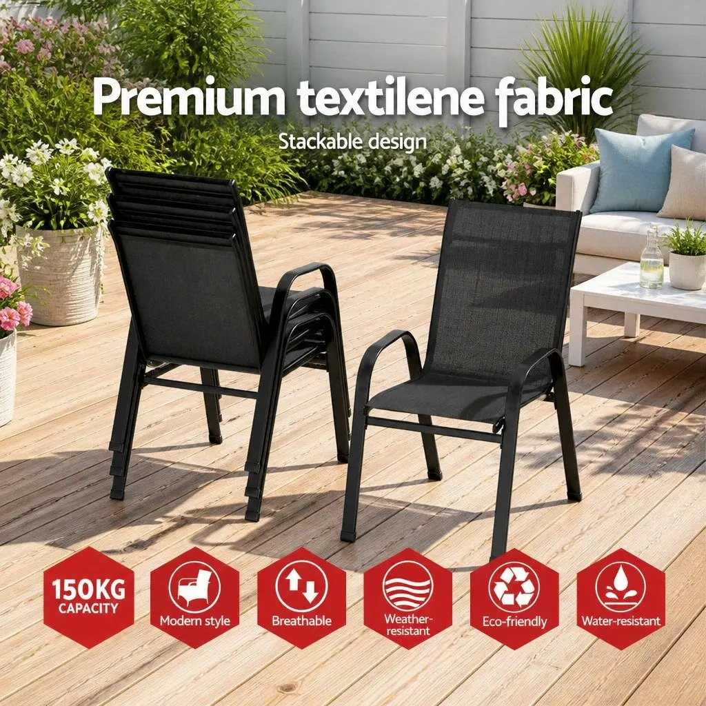 Stackable Outdoor Dining Chairs for Patio Garden 4 Piece Black Steel Frame