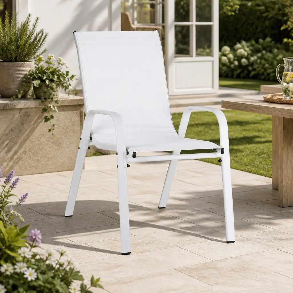 Outdoor Dining Chairs Stackable 4PC Set Patio Lounge Furniture White