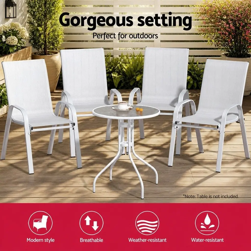 Outdoor Dining Chairs Stackable 4PC Set Patio Lounge Furniture White