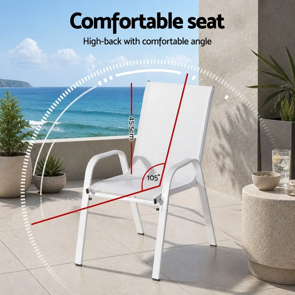 Outdoor Dining Chairs Stackable 4PC Set Patio Lounge Furniture White