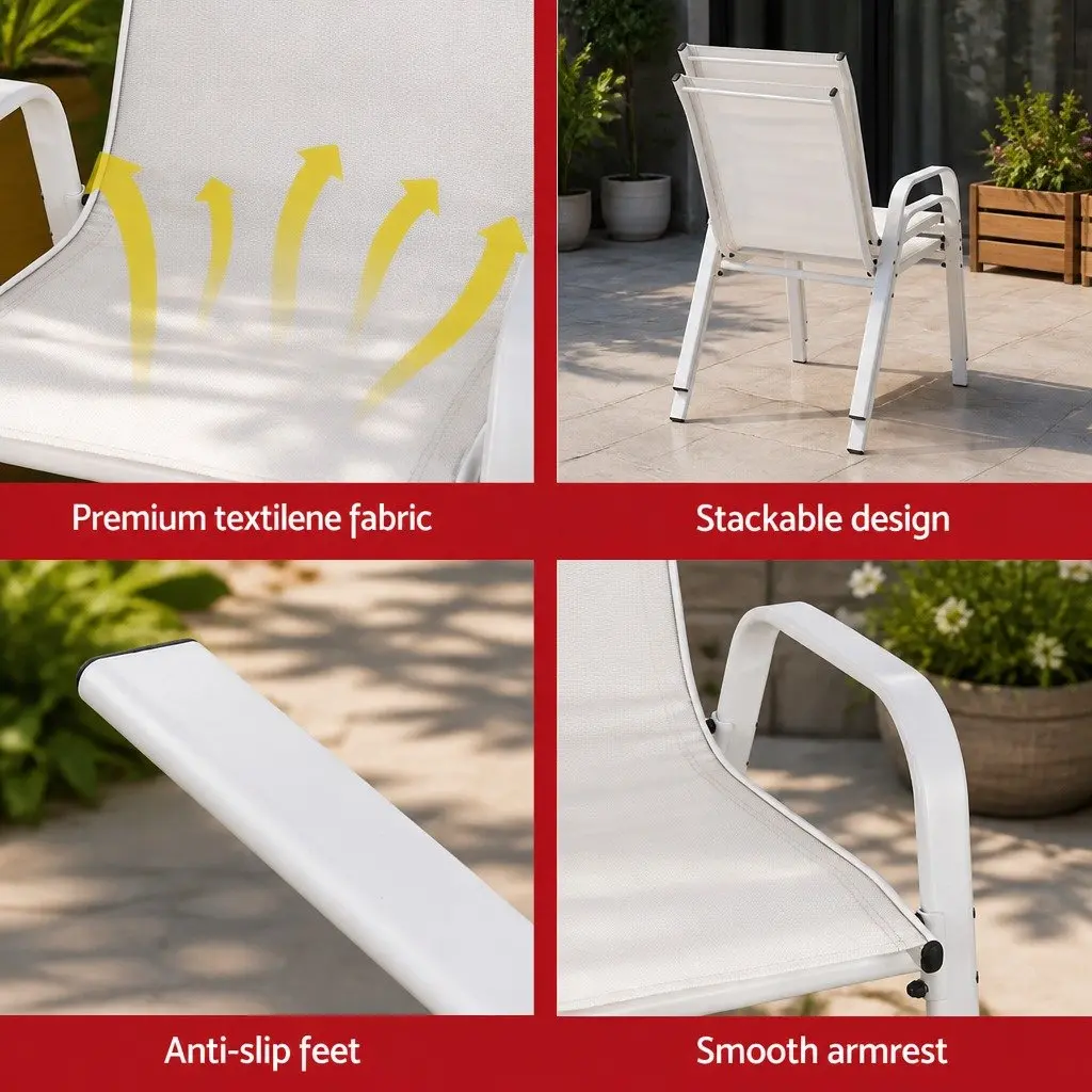 Outdoor Dining Chairs Stackable 4PC Set Patio Lounge Furniture White