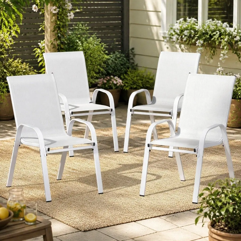 Outdoor Dining Chairs Stackable 4PC Set Patio Lounge Furniture White