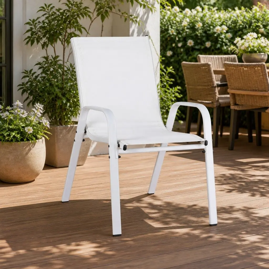 Outdoor Dining Chairs Set 6PC Patio Lounge Furniture White Steel Frame