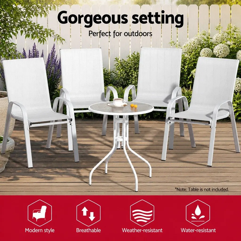 Outdoor Dining Chairs Set 6PC Patio Lounge Furniture White Steel Frame