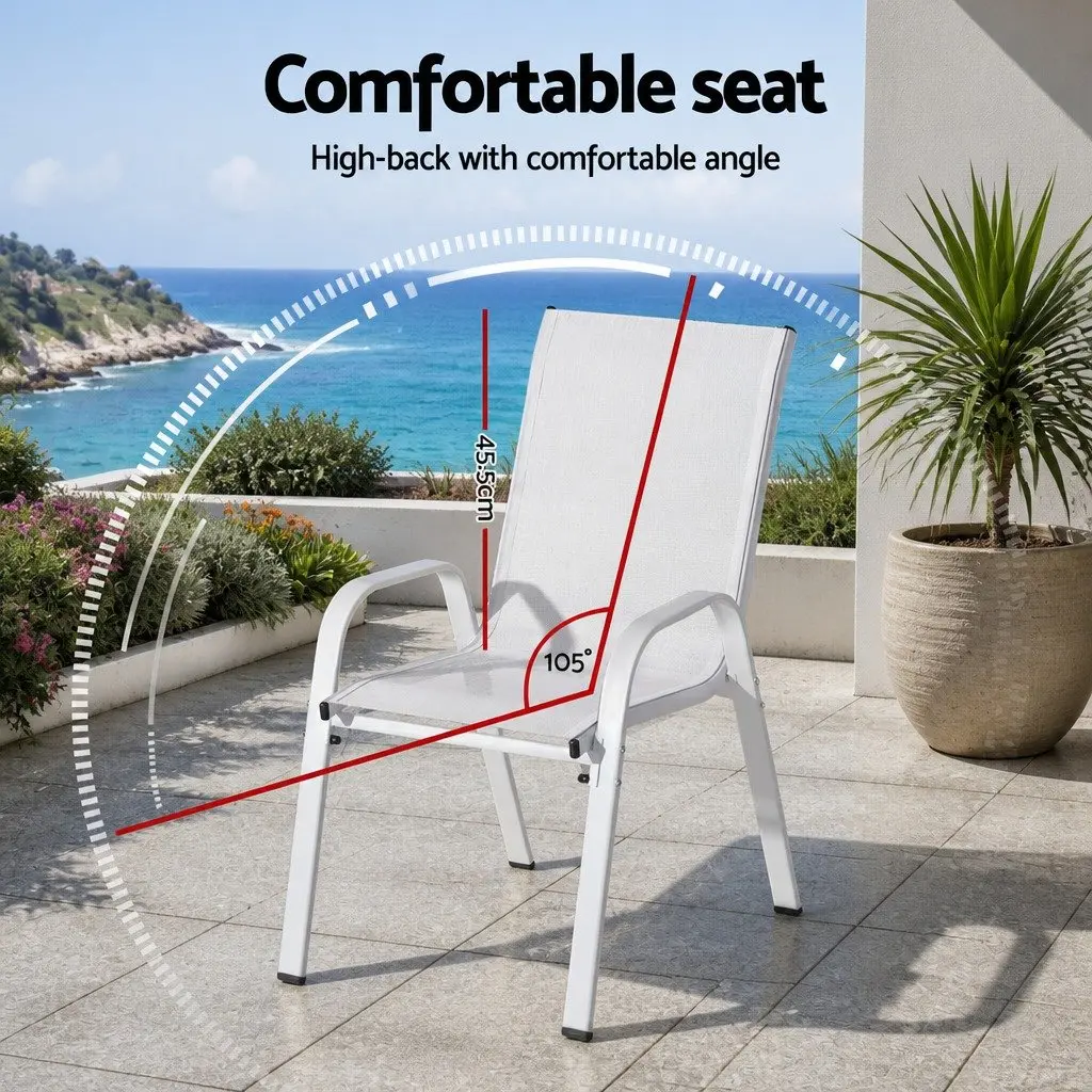 Outdoor Dining Chairs Set 6PC Patio Lounge Furniture White Steel Frame