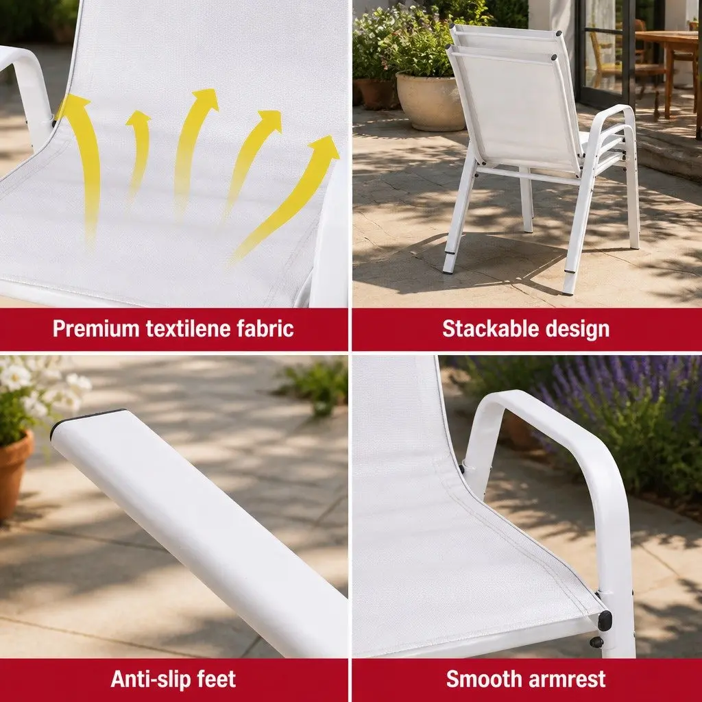 Outdoor Dining Chairs Set 6PC Patio Lounge Furniture White Steel Frame