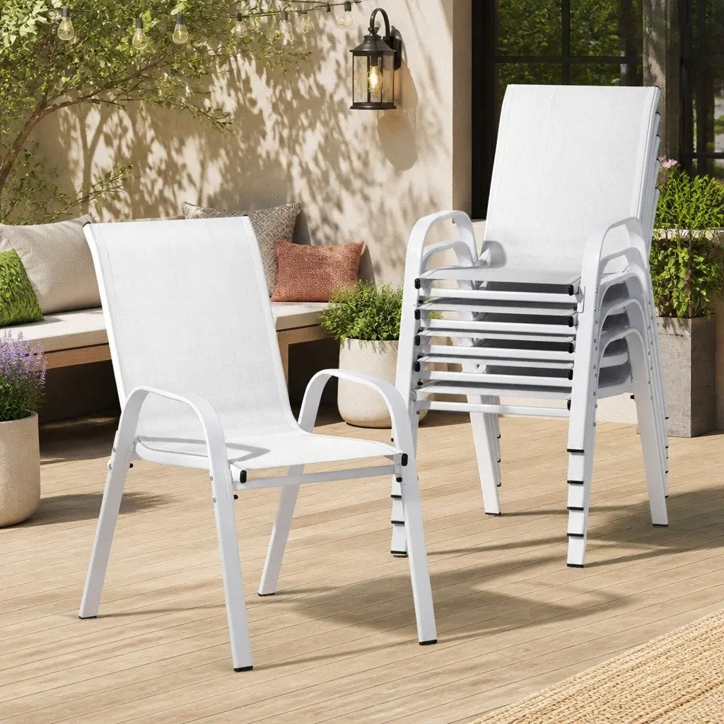Outdoor Dining Chairs Set 6PC Patio Lounge Furniture White Steel Frame