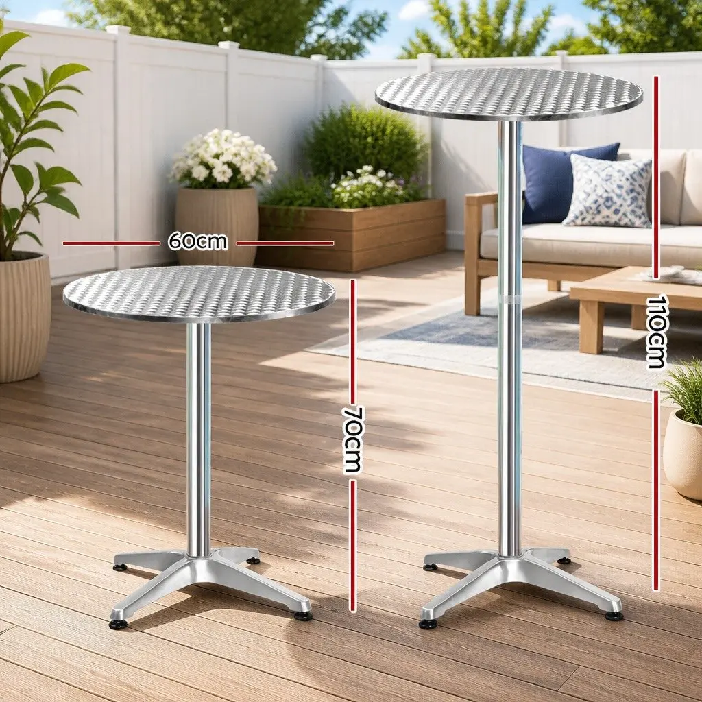 Outdoor Bar Table Set for Patio Garden Poolside Adjustable Height 70cm 110cm Foldable Portable