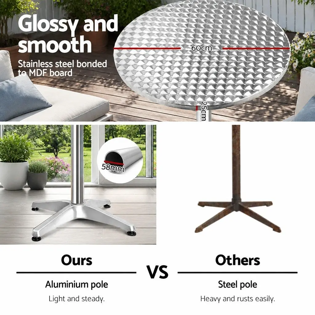 Outdoor Bar Table Set for Patio Garden Poolside Adjustable Height 70cm 110cm Foldable Portable