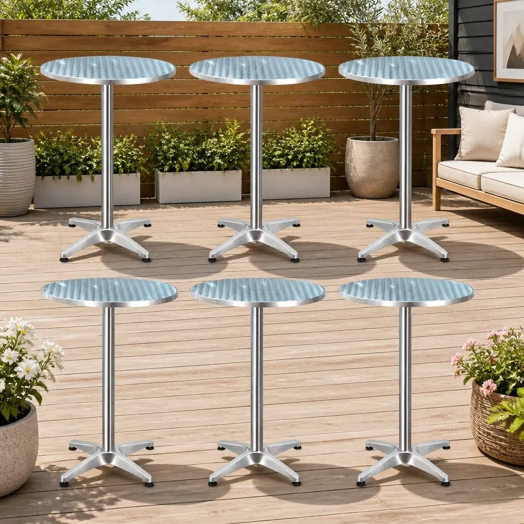 Round Outdoor Bar Tables Set of 6 Adjustable Height 70cm 110cm Foldable Patio Furniture