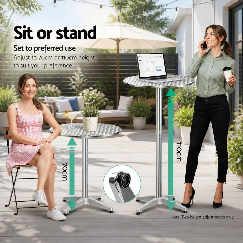 Round Bar Table Adjustable Height Foldable Outdoor Indoor Aluminium Stainless