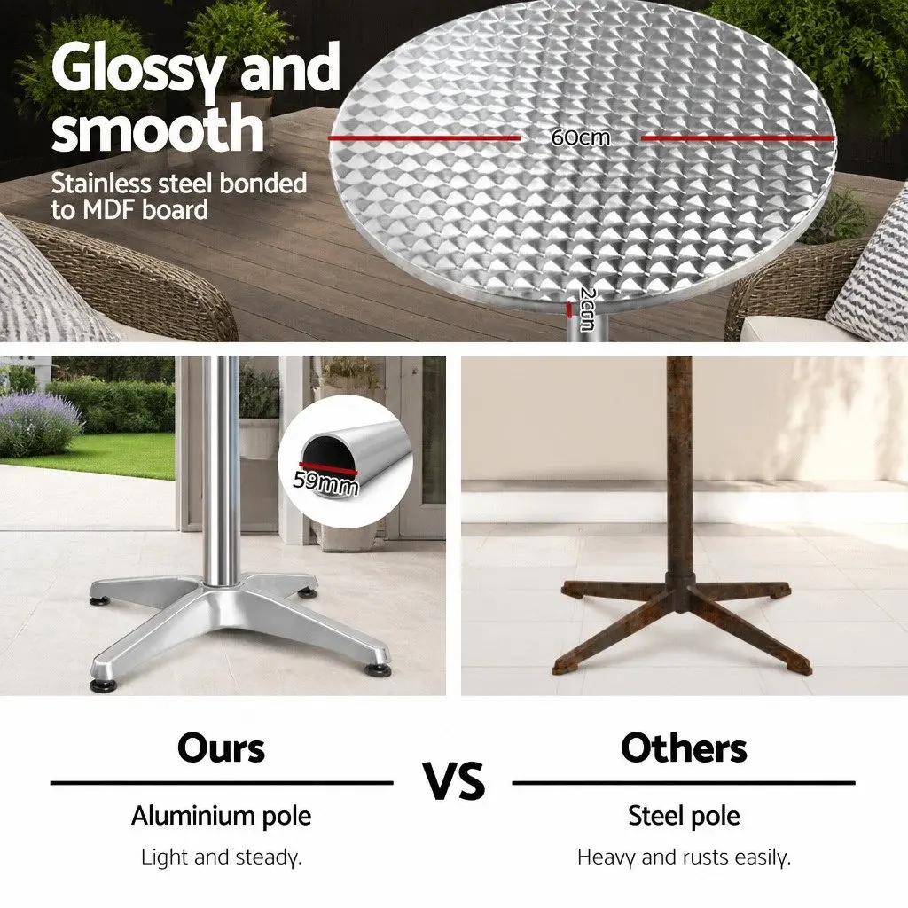 Round Bar Table Adjustable Height Foldable Outdoor Indoor Aluminium Stainless