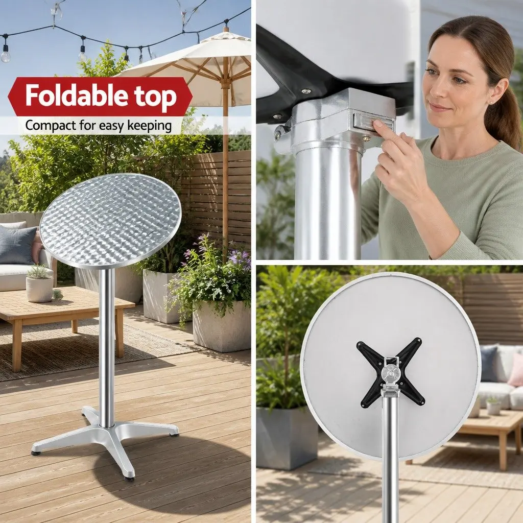 Round Bar Table Adjustable Height Foldable Outdoor Indoor Aluminium Stainless