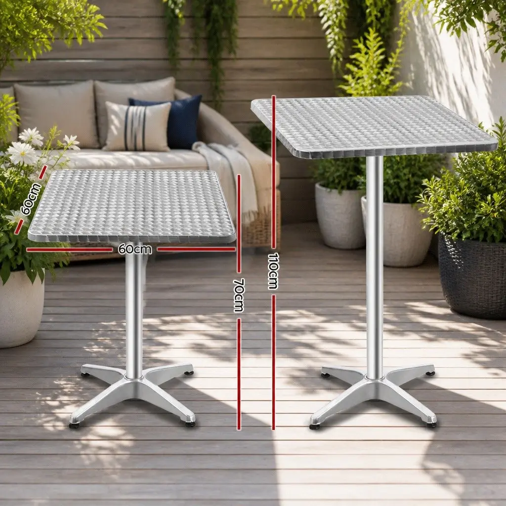 Outdoor Bar Table Adjustable Height 70cm 110cm Square Foldable Patio Dining