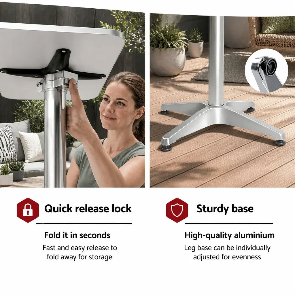 Outdoor Bar Table Adjustable Height 70cm 110cm Square Foldable Patio Dining
