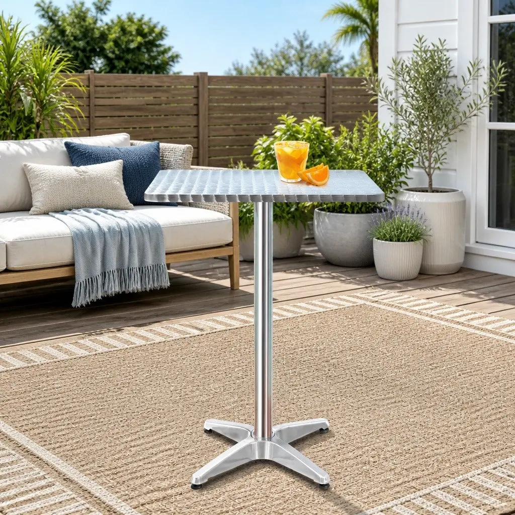 Outdoor Bar Table Adjustable Height 70cm 110cm Square Foldable Patio Dining