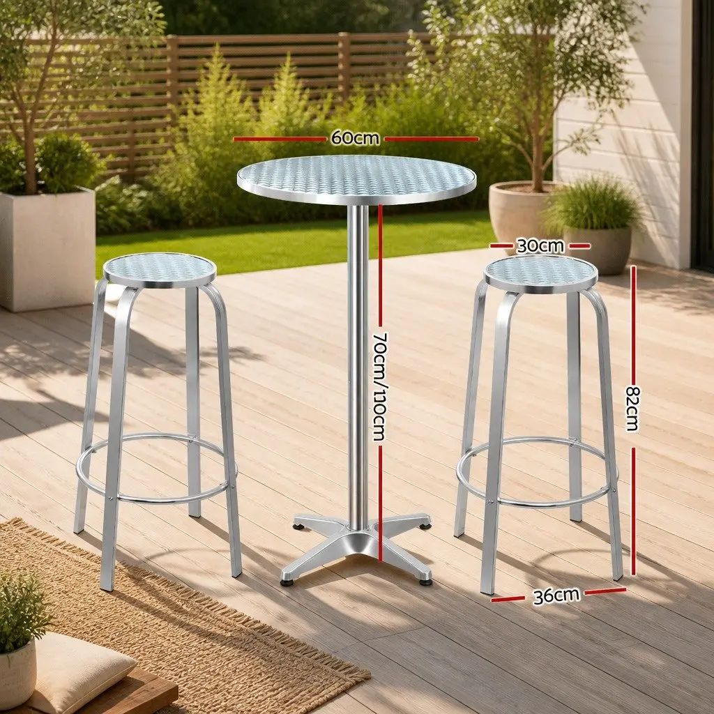 Outdoor Bar Set 3 Piece Bistro Table Round Stools Height Adjustable