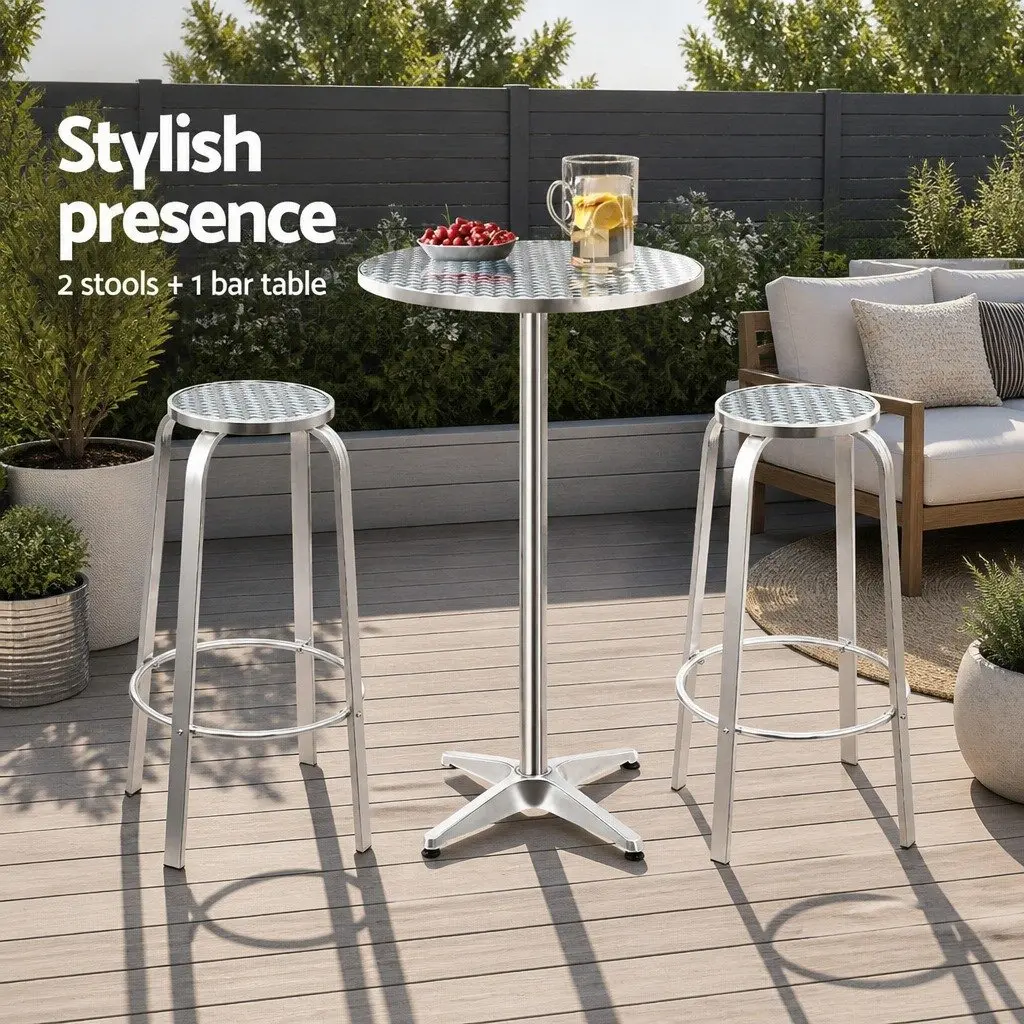 Outdoor Bar Set 3 Piece Bistro Table Round Stools Height Adjustable