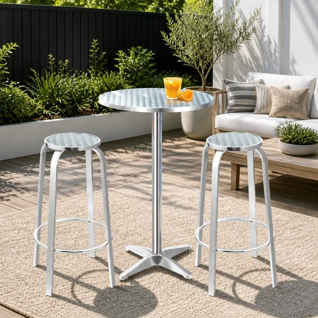 Outdoor Bar Set 3 Piece Bistro Table Round Stools Height Adjustable