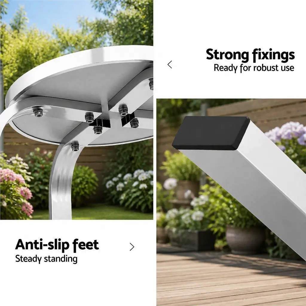 Height Adjustable Bistro Table with 2 Stools Outdoor Bar Set Contemporary Silver