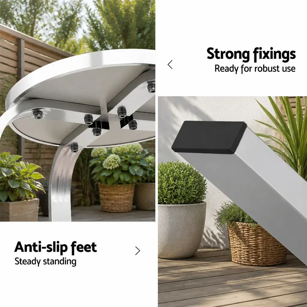 3-Piece Outdoor Bar Set with Adjustable Table and Stools Silver