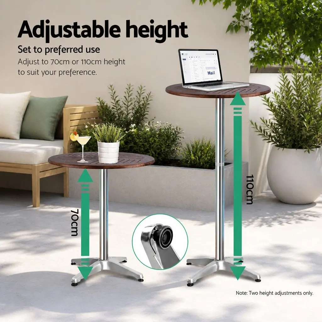 3-Piece Outdoor Bar Set with Adjustable Table and Stools Silver