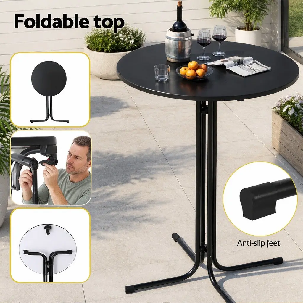 Outdoor Bar Table Round Folding Patio Furniture Desk Top Black 109cm Height