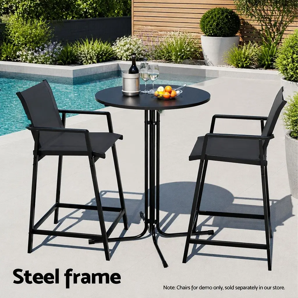 Outdoor Bar Table Round Folding Patio Furniture Desk Top Black 109cm Height