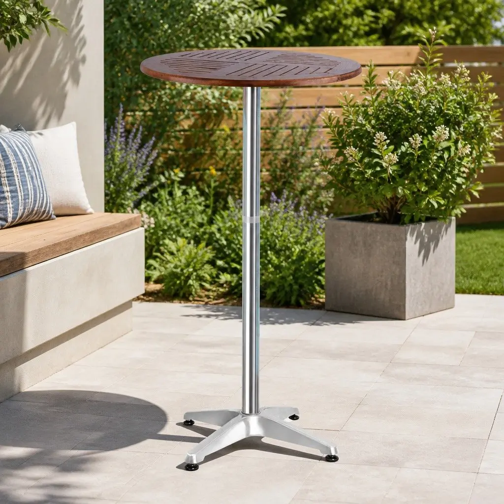 Round Outdoor Bar Table with Hardwood Top