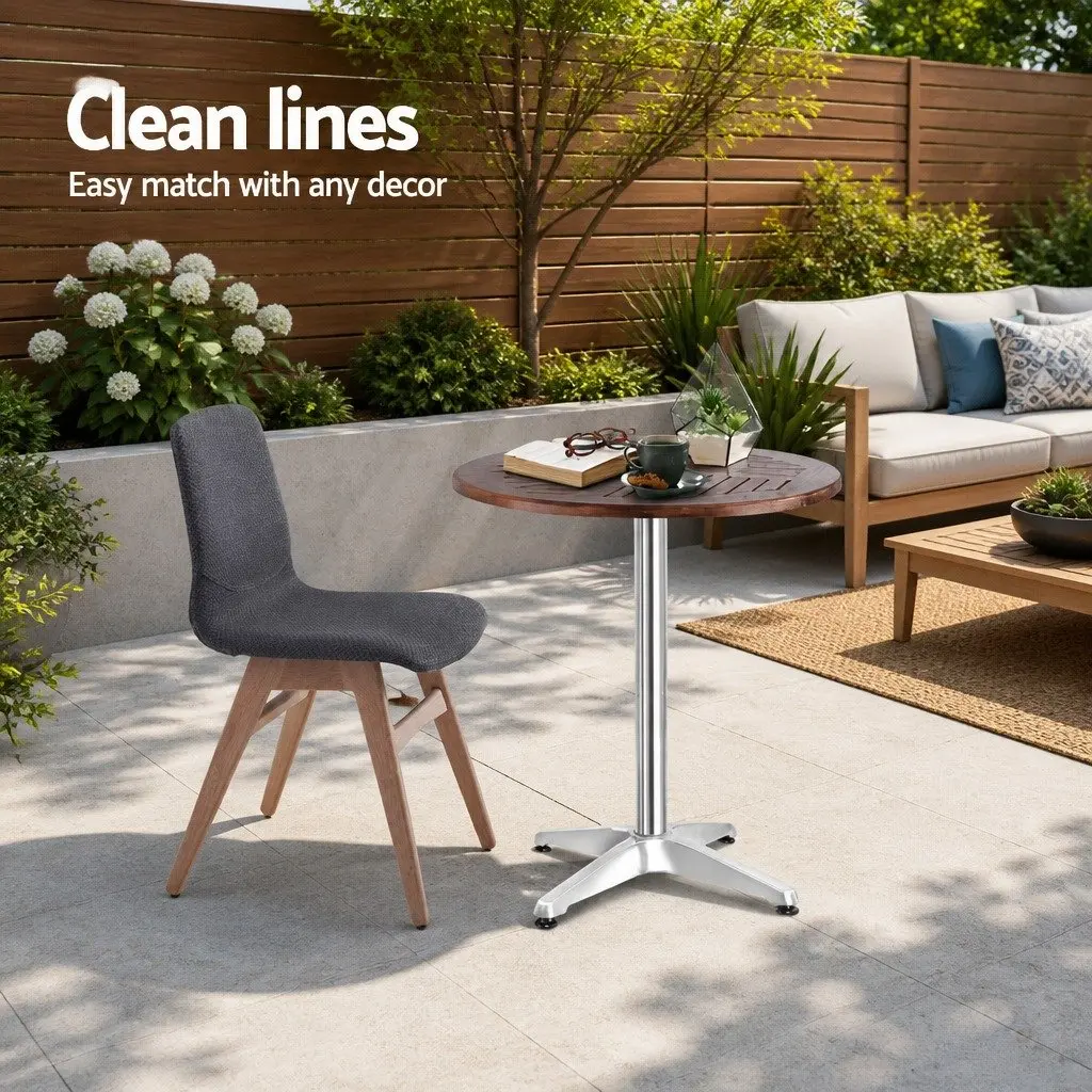 Outdoor Bar Table Round 60cm Hardwood Folding Adjustable Height Aluminium Pole