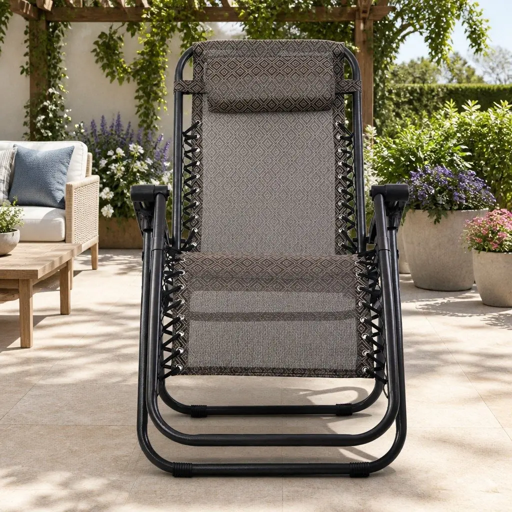2PC Zero Gravity Reclining Chair Folding Outdoor Lounger Adjustable Beige