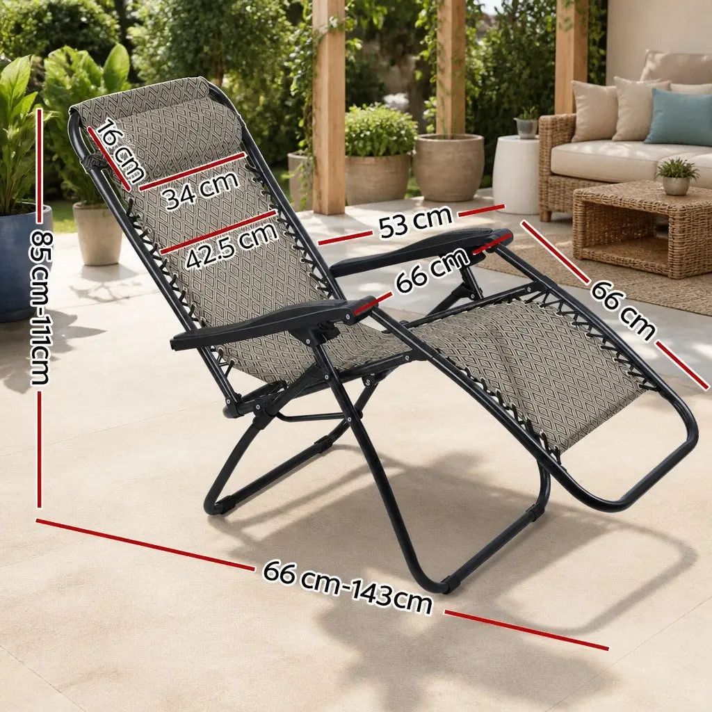 2PC Zero Gravity Reclining Chair Folding Outdoor Lounger Adjustable Beige