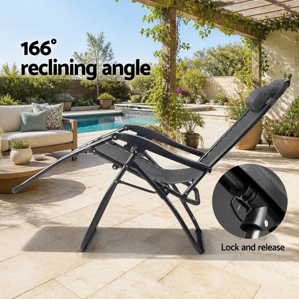 2PC Zero Gravity Reclining Chair Folding Outdoor Lounger Adjustable Beige