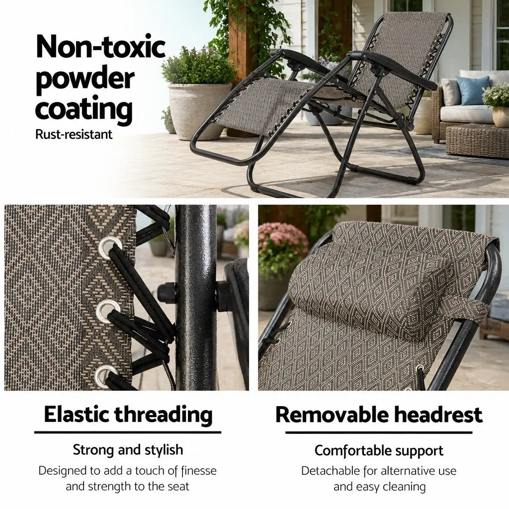 2PC Zero Gravity Reclining Chair Folding Outdoor Lounger Adjustable Beige