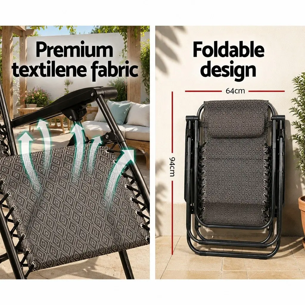 2PC Zero Gravity Reclining Chair Folding Outdoor Lounger Adjustable Beige