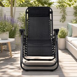 2PC Zero Gravity Reclining Chair Folding Outdoor Lounge Adjustable Camping Black